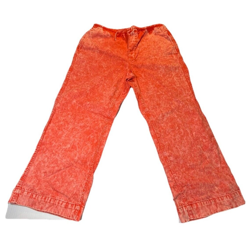 BDC Womens XL Orange Acid Wash Wide Leg Pants Drawstring High Rise Cotton